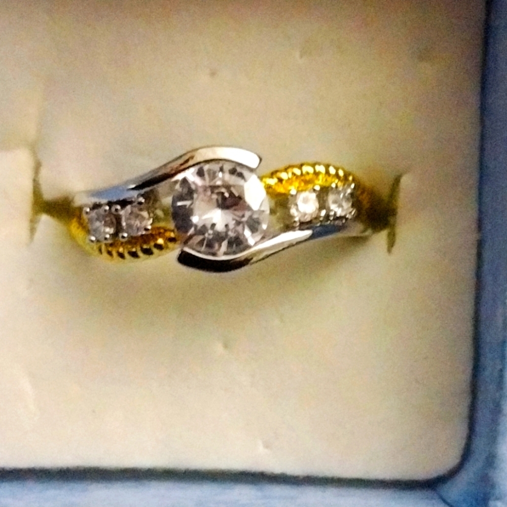 Two-Tone sterling silver gold twist cubic zirconia engagement ring